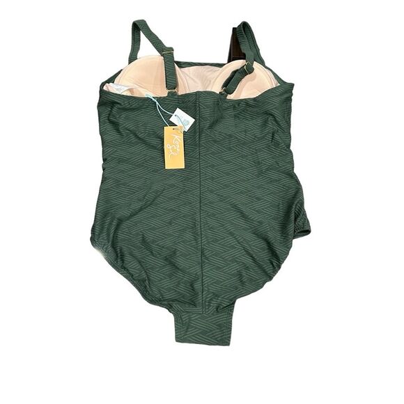 NWT Kona Sol One Piece High Coverage Bathing Suit Basketweave Green 16W - Picture 2 of 9